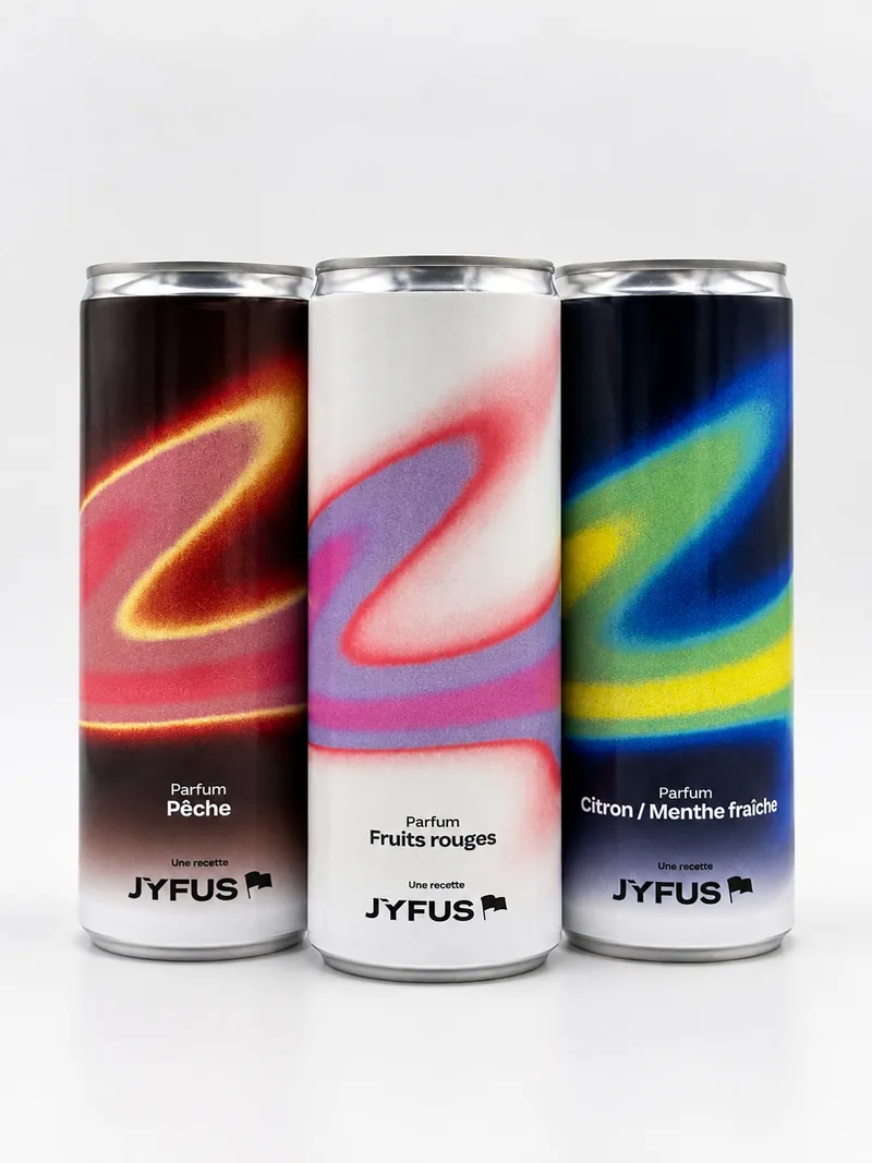 The three JYFUS flavours: Peach, Red berries, Lemon & fresh mint
